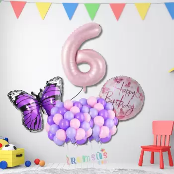 6 Yaş Doğum Günü Partisi Kelebek Tema Balon Süsleme Seti