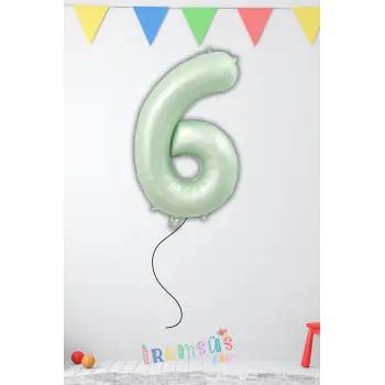 6 Yaş Doğum Günü Su Yeşili Renk Folyo Helyum Balon 32 Rakam Folyo Balon Su Yeşili Retro Renk