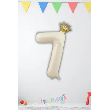 7 Yaş Doğum Günü Kral Taçlı Krem Renk Rakam Folyo Balon 7 Yaş Doğum Günü Folyo Balon Seti