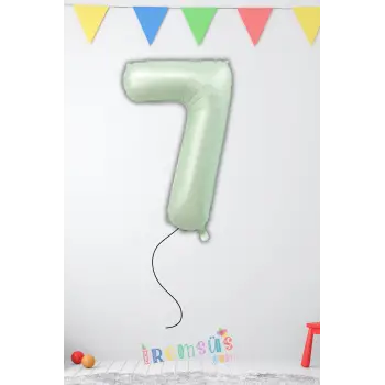7 Yaş Doğum Günü Su Yeşili Renk Folyo Helyum Balon 32 Rakam Folyo Balon Su Yeşili Retro Renk