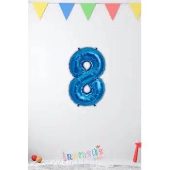 8 Rakam Mavi Renk Folyo Balon 40 Cm