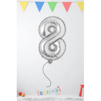 8 Yaş Doğum Günü Gümüş Renk Folyo Helyum Balon 34 76 Cm 8 Yaş Folyo Balon