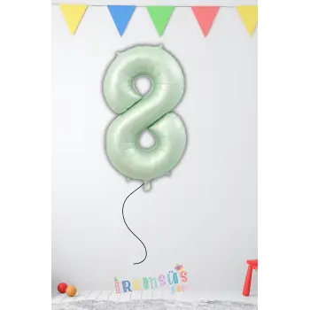 8 Yaş Doğum Günü Su Yeşili Renk Folyo Helyum Balon 32 Rakam Folyo Balon Su Yeşili Retro Renk