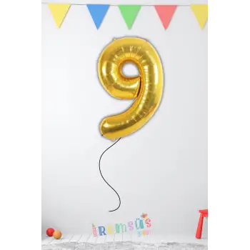9 Yaş Doğum Günü Gold Renk Folyo Helyum Balon 34 76 Cm 9 Yaş Folyo Balon