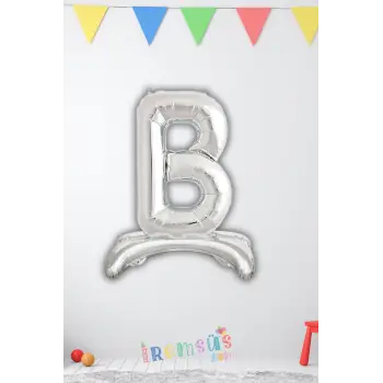 B Harfi Doğum Günü Gümüş Renk Folyo Ayaklı Balon 32 70 Cm B Harf Folyo Balon Gümüş Konsept
