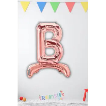 B Harfi Doğum Günü Rose Renk Folyo Ayaklı Balon 32 70 Cm B Harf Folyo Balon Rose Konsept