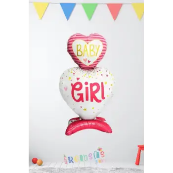 Baby Girl Yazılı Pembe Renk Ayaklı Balon 110-65 cm Kız Bebek Yeni Doğum Folyo Balon