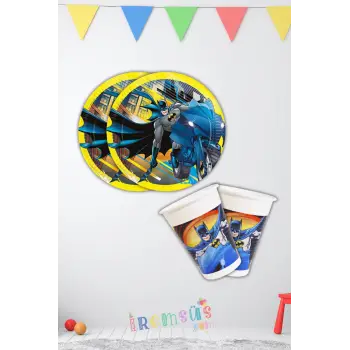 Batman Konsept Doğum Günü Partisi Lisanslı Tabak Bardak Seti 8 li Batman Tema Süsleme
