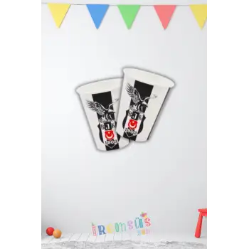 Beşiktaş Takımı Lisanslı Siyah Beyaz Karton Bardak 8 li