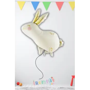 Beyaz Tavşan Şekilli Folyo Helyum Balon 80 cm Tavşan Konsept Parti Balonu Hayvan Figür Balon