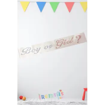 Boy Or Girl Yazılı Beyaz Renk Taşlı Cinsiyet Partisi Kuşağı Cinsiyet Belirleme Partisi Süsleme