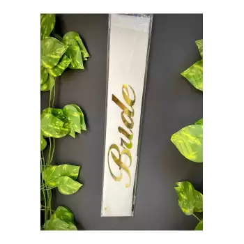 Bride Yazılı Gold Yaldızlı Beyaz Kuşak 150 Cm Bekarlığa Veda Partisi Gelin Kuşağı Süsleme