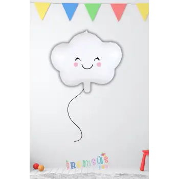 Bulut Şeklinde Beyaz Renk Gülen Yüz Folyo Helyum Balon Yeni Doğum Süslemesi