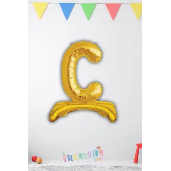 C-Ç Harfi Doğum Günü Gold Renk Folyo Ayaklı Balon 32 70 Cm C-Ç Harf Folyo Balon Gold Konsept