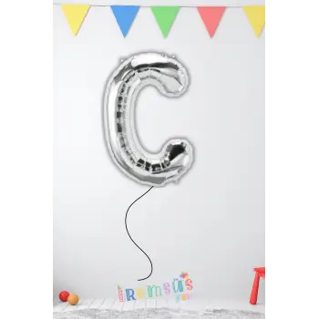 C-Ç Harfi Doğum Günü Gümüş Renk Folyo Helyum Balon 34 76 Cm C-Ç Harf Folyo Balon Silver Konsept