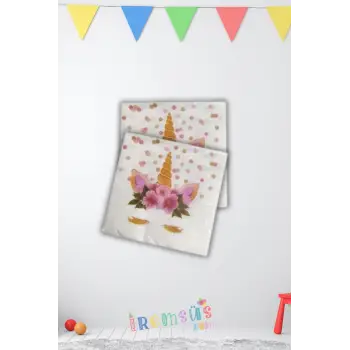 Çiçekli Unicorn Doğum Günü Konsept Peçetesi 33*33 Cm 16 lı Çiçekli Unicorn Tema Süslemesi