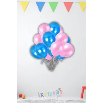 Cinsiyet Belirleme Partisi Mavi ve Pembe Renk Karışık Balon 10 adet Cinsiyet Partisi Süslemeleri