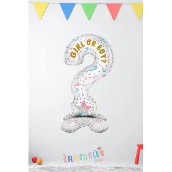 Cinsiyet Partisi Konsept Soru İşareti Ayaklı Süsleme Balonu 110 Cm Gırl or Boy Süsleme Folyo Balon