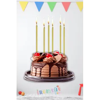 Dekoratif Uzun Pasta Mumu Gold Renk 6lı 18 cm İnce Uzun Pasta Mumu