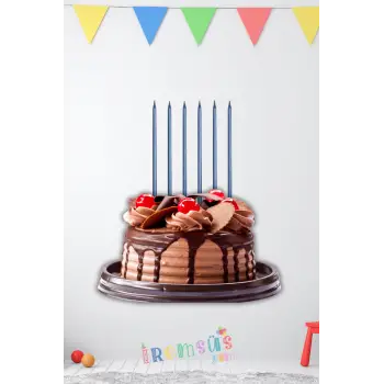 Dekoratif Uzun Pasta Mumu Mavi Renk 6lı 18 cm İnce Uzun Pasta Mumu