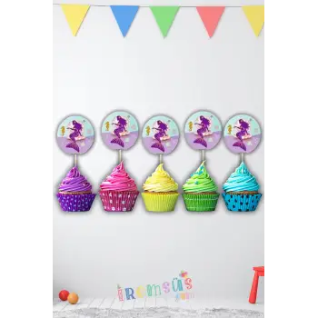 Deniz Kızı Konsept Doğum Günü Partisi Pasta Cupcake Kürdanı 10 lu Deniz Kızı Tema Süsleme