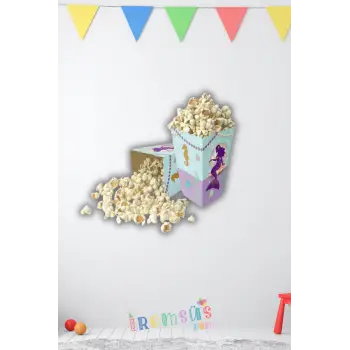 Deniz Kızı Konsept Doğum Günü Partisi Popcorn Mısır Kutusu 8 li Deniz Kızı Tema Süslemesi