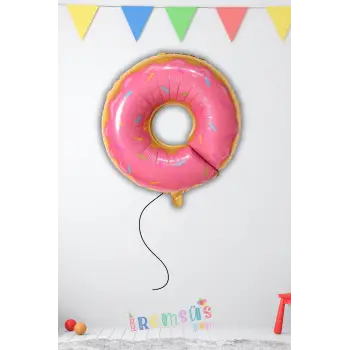 Donut Figür Pembe Renk Folyo Helyum Balon 80 Cm Donut Konsept Parti Süsleme Balonu