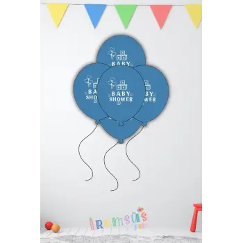 Erkek Bebek Baby Shower Partisi Mavi Renk Baskılı Balon 10 Adet Baby Shower Balonu