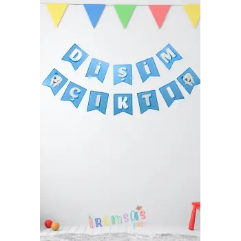 Erkek Bebek Dişim Çıktı Banner Yazı Mavi Renk 190 cm Dişim Çıktı Partisi Diş Buğdayı Süsü