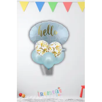 Erkek Bebek Hello Baby Mavi Renk Yeni Doğum Balon Seti