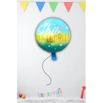 Erkek Bebek Yeni Doğum Süsleme Folyo Helyum Balon 18 Hello World Balon Yeni Doğum Süsleme