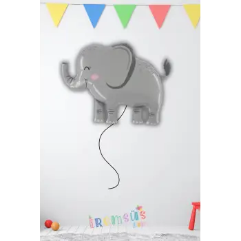 Fil Figür Folyo Helyum Balon Gri Renk 91 cm Fil Konsept Parti Balonu Safari Hayvan Figür Balon