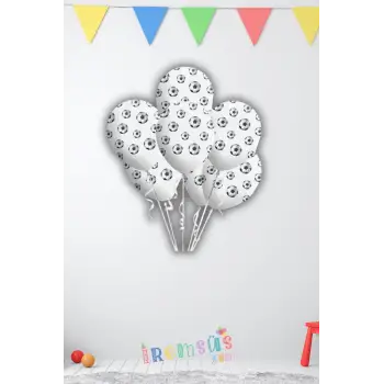 Futbol Topu Baskılı Beyaz Renk 10 Adet Futbol Konsept Doğum Günü Partisi Balon