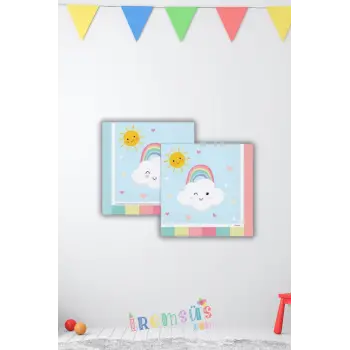 Gökkuşağı Baskılı Renkli Doğum Günü Partisi Peçetesi 16 Lı Bulut Tema Baskı Peçete