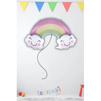 Gökkuşağı Şekilli Makaron Renk Gülen Yüz Folyo Balon 91*61 CM Gökkuşağı Unicorn Konsept Balon