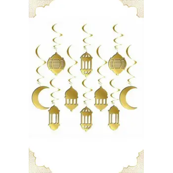 Gold Renk Fener Hilal 3d Tavan Sarkıt Süs 10 Lu Ramazan Ayı Sarkıtma Süsleme