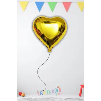 Gold Renk Folyo Kalp Helyum Balon 18 45 cm 1 Adet Altın Renk Süsleme Balon