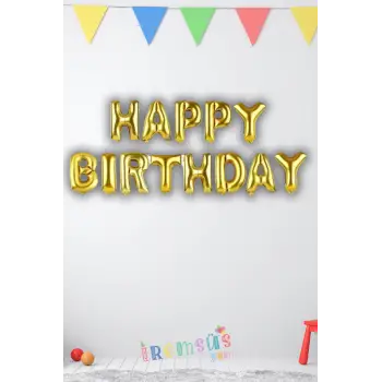 Gold Renk Happy Bırthday Yazılı Folyo Harfli Balon Seti 36 Cm Altın Rengi Konsept Süsleme
