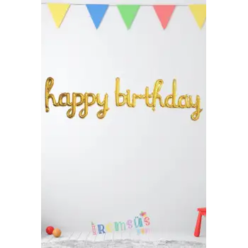 Gold Renkli Happy Birthday Kaligrafi Yazılı Folyo Balon Doğum Günü Partisi Balonu