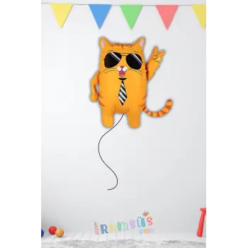 Gözlüklü Kedi Folyo Helyum Balon 62 cm Kedi Konsept Folyo Balon Süsleme