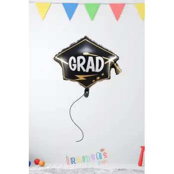 Grad Yazılı Kep Figür Folyo Helyum Balon 27 Mezuniyet Balon Süslemesi