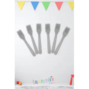Gümüş Gri Renk Plastik Çatal 24 Adet Gümüş Konsept Kullan At Kaliteli Çatal