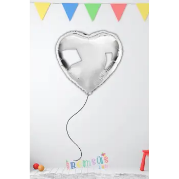 Gümüş Renk Folyo Kalp Helyum Balon 18 45 cm 1 Adet Gümüş Silver Renk Süsleme