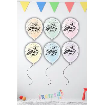 Happy Bırthday Baskılı Makaron Renk Lateks Balon 10 lu Doğum Günü Süsleme Balonu Soft Renk