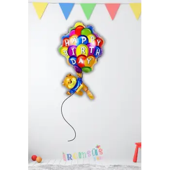 Happy Bırthday Bear Ayıcık Folyo Helyum Balon 85 Cm 1 Adet Doğum Günü Balonu