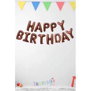 Happy Birthday Yazılı Kahverengi Folyo Harf Balon Seti 36 Cm Retro Doğum Günü Süsleme Balonu