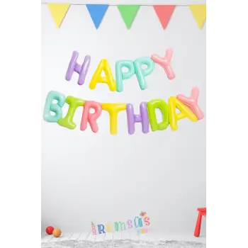 Happy Birthday Yazılı Makaron Renk Folyo Harf Balon Seti 36 Cm Doğum Günü Süsleme Balonu