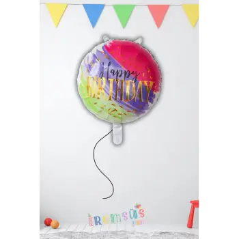 Happy Birthday Yazılı Renkli Folyo Helyum Balon 18 45 Cm Doğum Günü Süsleme Balonu
