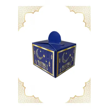 Hayırlı Ramazanlar Baskılı Küp Lokumluk Lacivert Renk 25 Adet Ramazan Ayı Süslemesi