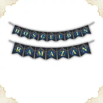 Hoş Geldin Ramazan Banner Yazı Süs Lacivert Gold Renk Ramazan Ayı Süslemesi
